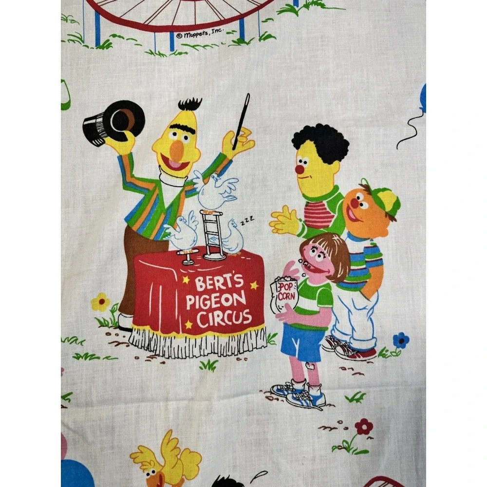Sesame Street‎ Vintage Cotton Flat Sheet Multicolor Cartoon Carnival Theme twin